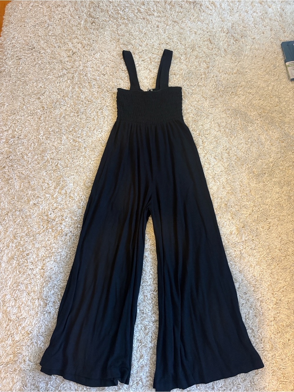 Black Wide-Leg Jumpsuit with Smocked Bodice